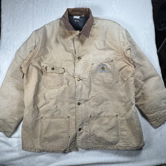 Vintage Carhartt Jacket Chore Coat Beige Size XL Blanket‎ Lined Distressed VTG